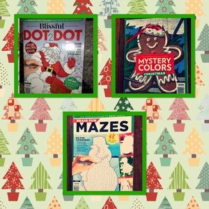 🎄”MYSTERY COLORS”, “BRAIN FUN MAZES” & “BLISSFUL DOT2DOT”🎄 PUZZLE BOOKS LOT!